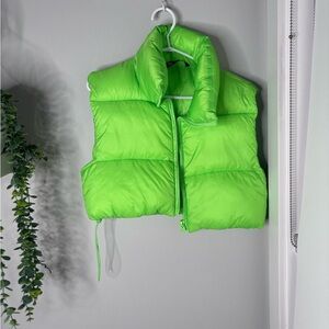 Zara Lime Green Crop Puffer Vest (Size S-M)